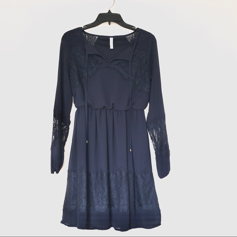 Navy blue long sleeve dress with lace